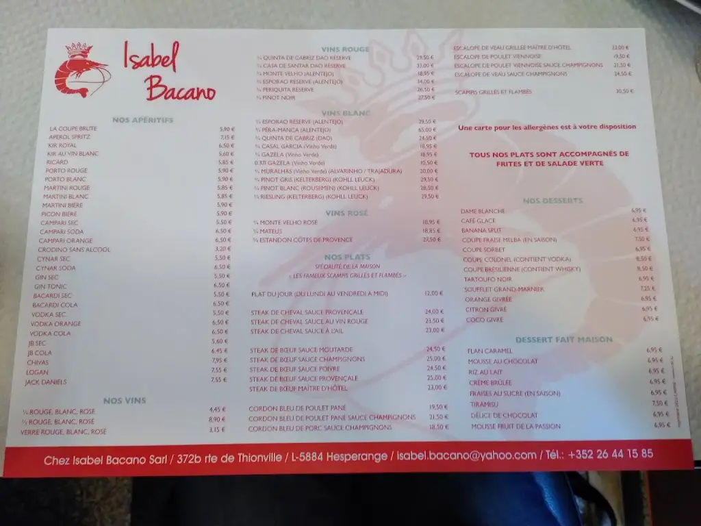 Menu_Chez Isabel Bacano Sàrl_Hesperange_imagen_2