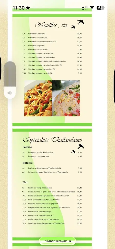 Menu_Restaurant L'Hirondelle Royale_Béreldange_image_1
