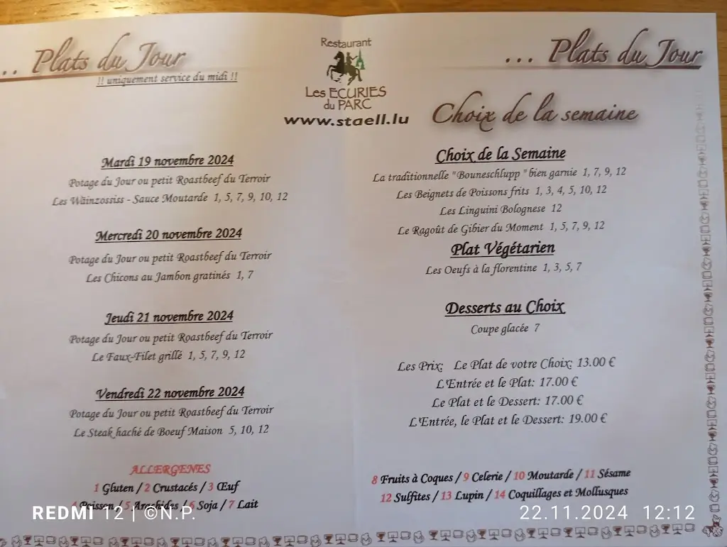 Menu_Restaurant Les Ecuries du Parc_Clervaux_imagen_3