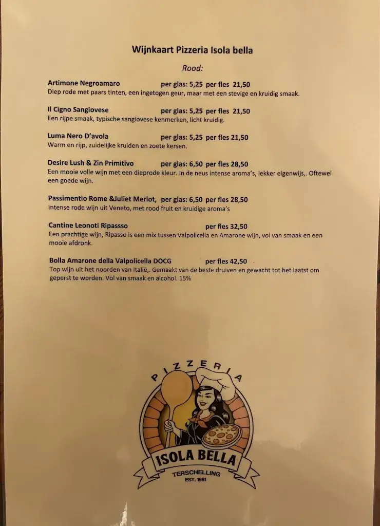 Menu_Pizzeria en Restaurant Isola Bella_West-Terschelling_image_1