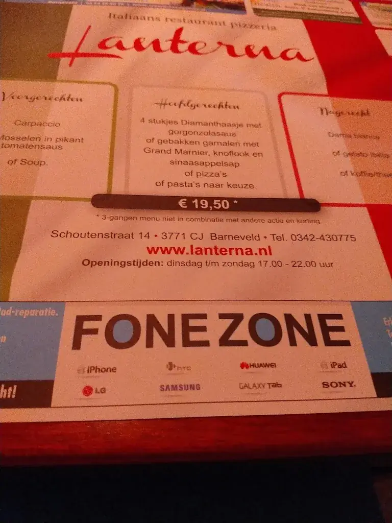 Menu_Italian Restaurant Lanterna_Barneveld_image_1