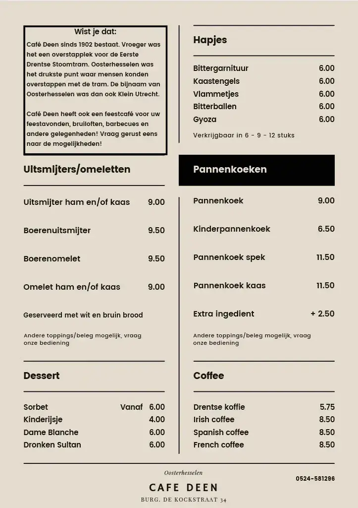 Menu_Cafe Deen/Dancing De Waog_Oosterhesselen_image_1