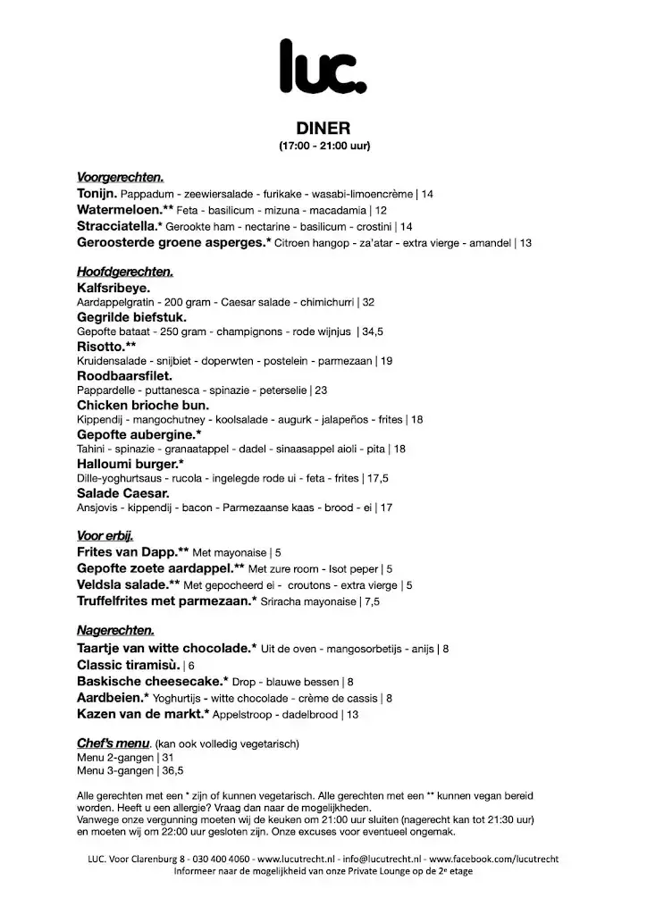 Menu_Restaurant Luc Utrecht_Utrecht_image_1