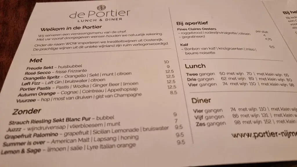 Menu_restaurant de Portier_Nijmegen_image_1