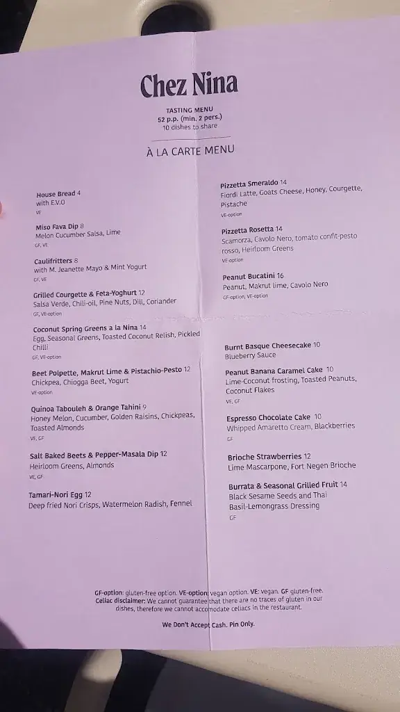 Menu_Chez Nina Green Brasserie_Amsterdam_immagine_1