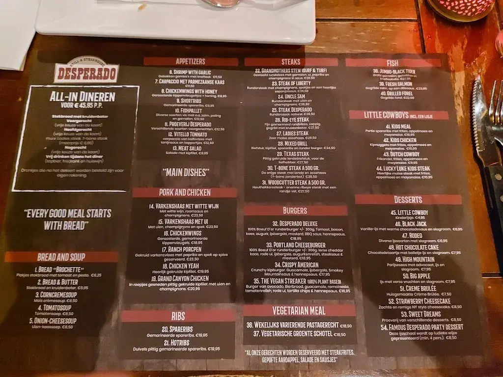 Menu_Grill and Steakhouse Desperado_Winschoten_image_1