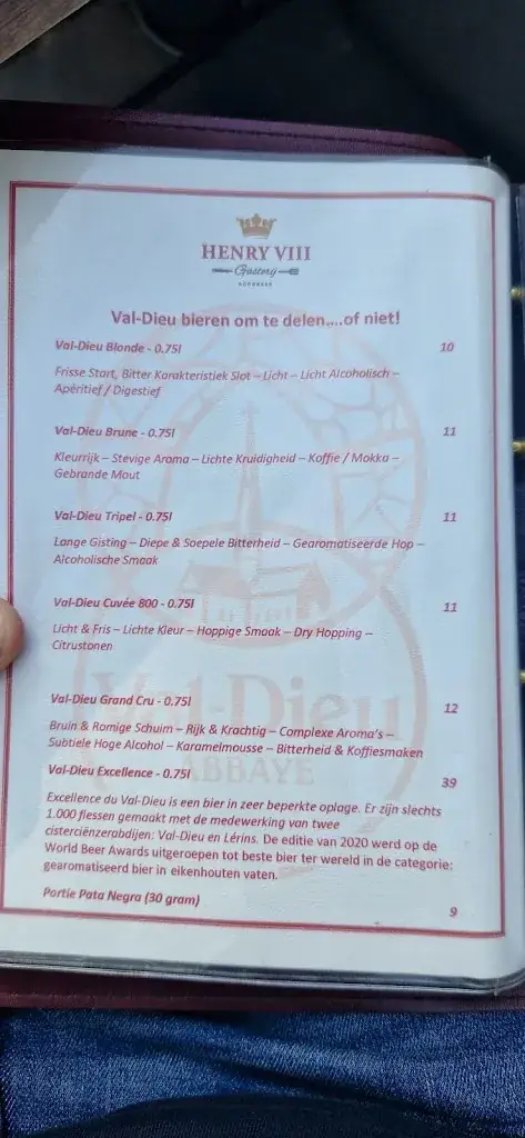 Menu_Gasterij Henry VIII_Noorbeek_image_1