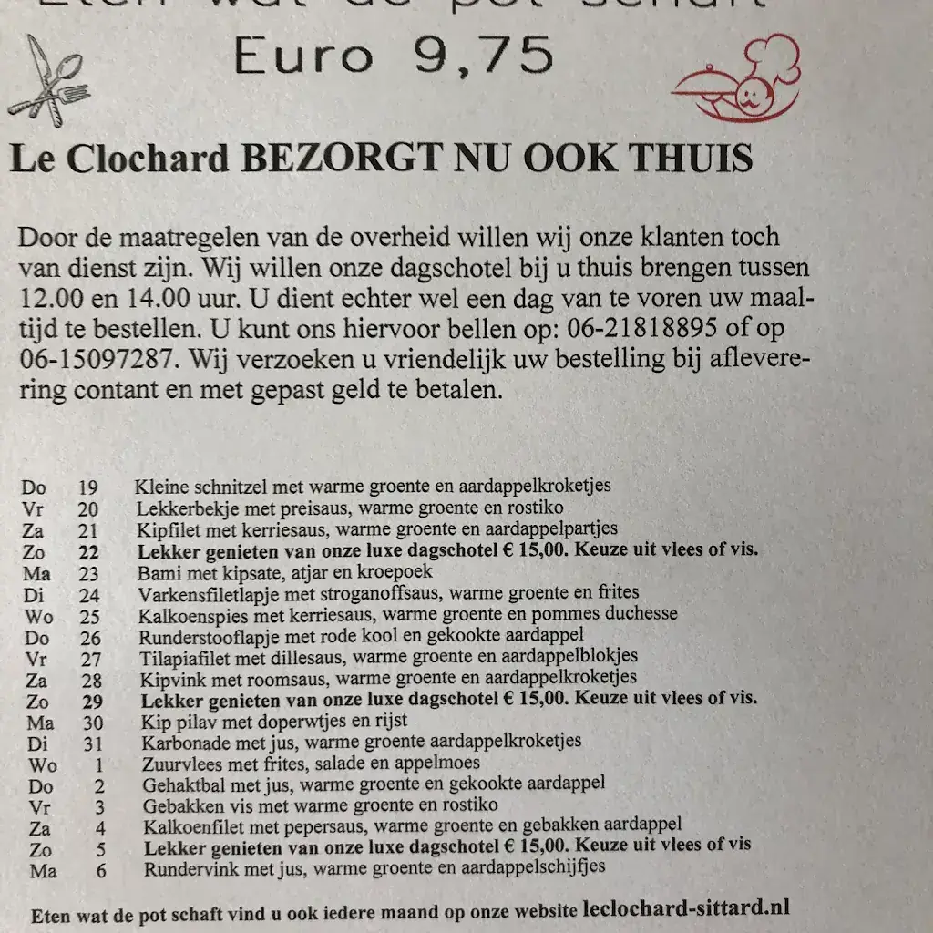 Menu_Petit Restaurant Lunchroom Le Clochard_Sittard_image_4