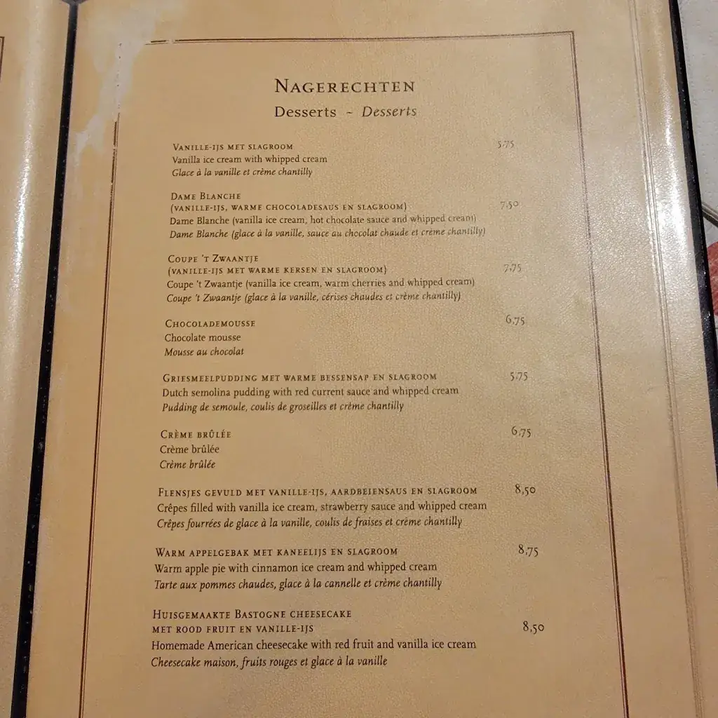 Menu_Restaurant 't Zwaantje_Amsterdam_immagine_1