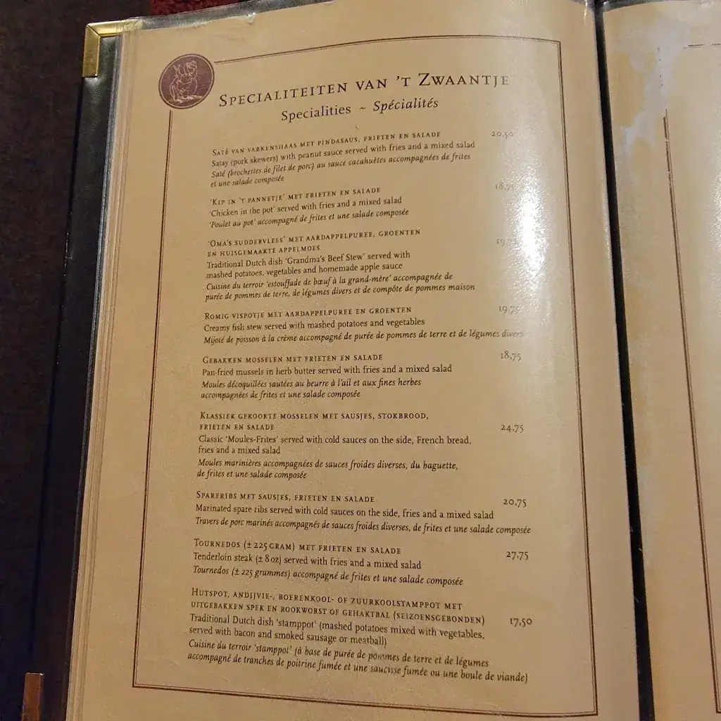 Menu_Restaurant 't Zwaantje_Amsterdam_immagine_2