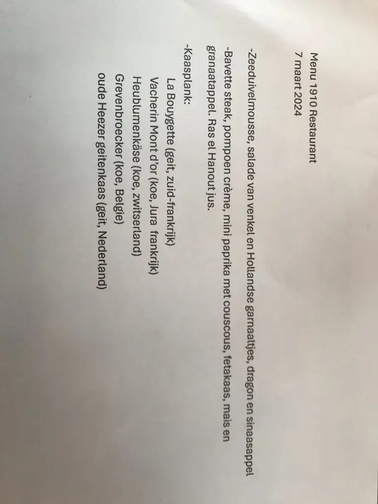 Menu_1910 Restaurant_Eindhoven_image_1