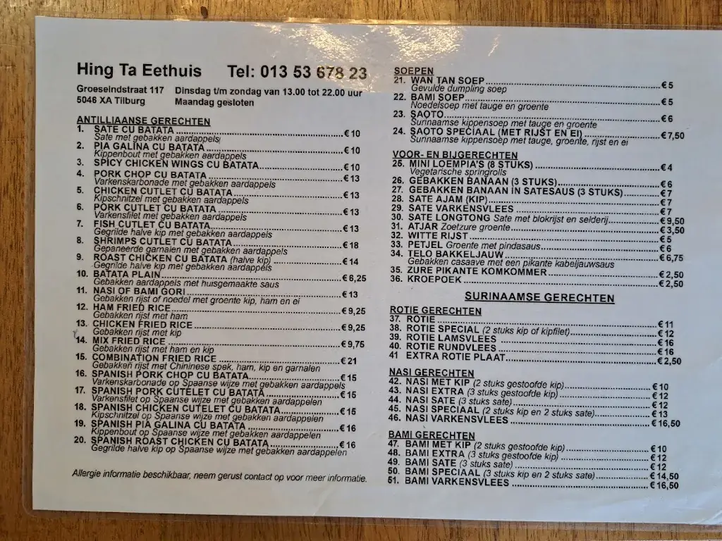 Menu_Hing Ta Eethuis_Tilburg_immagine_1