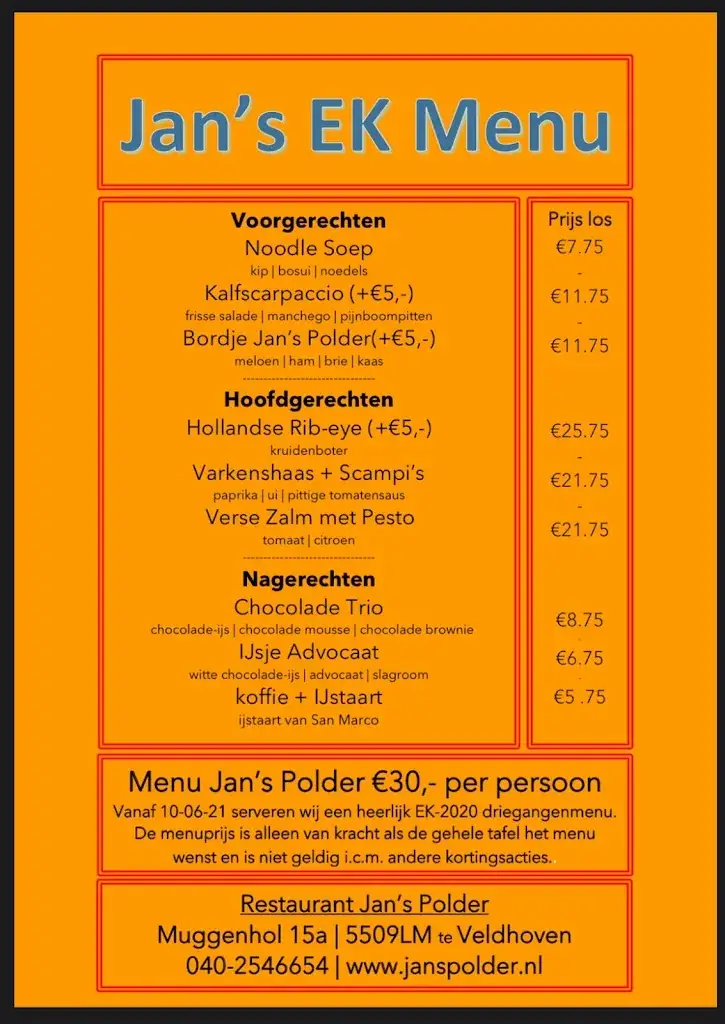 Menu_Jan's Polder Restaurant_Veldhoven_image_1