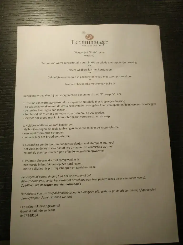 Menu_Le Mirage bij u thuis_Emmeloord_imagen_2