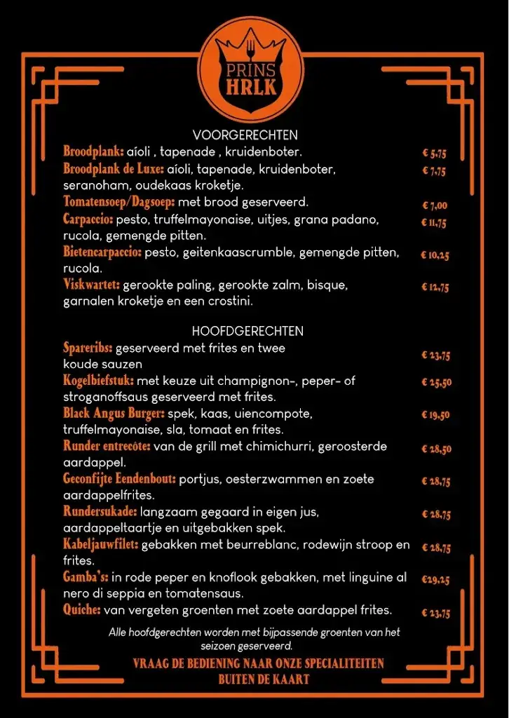 Menu_Restaurant Prins HRLK/ café De Jonge Prins_Zand_image_2