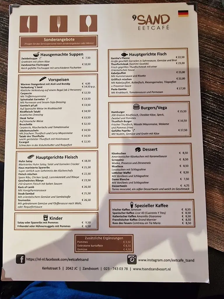 Menu_Bar Bistro ’t Sand_Zandvoort_immagine_2