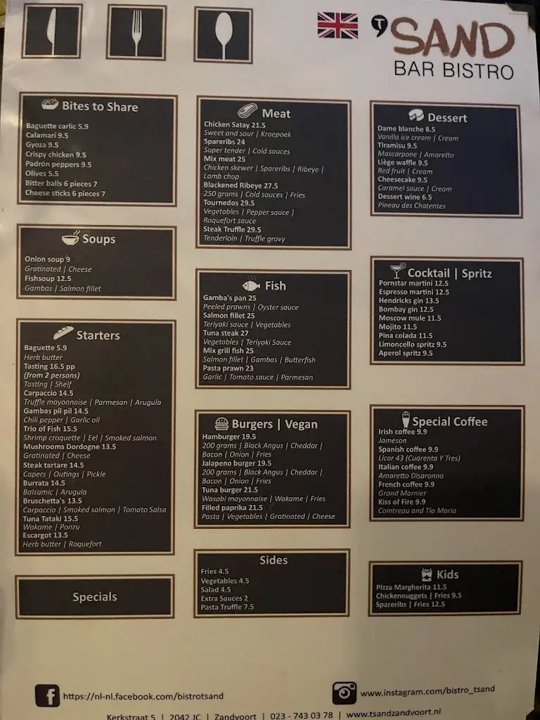 Menu_Bar Bistro ’t Sand_Zandvoort_immagine_3