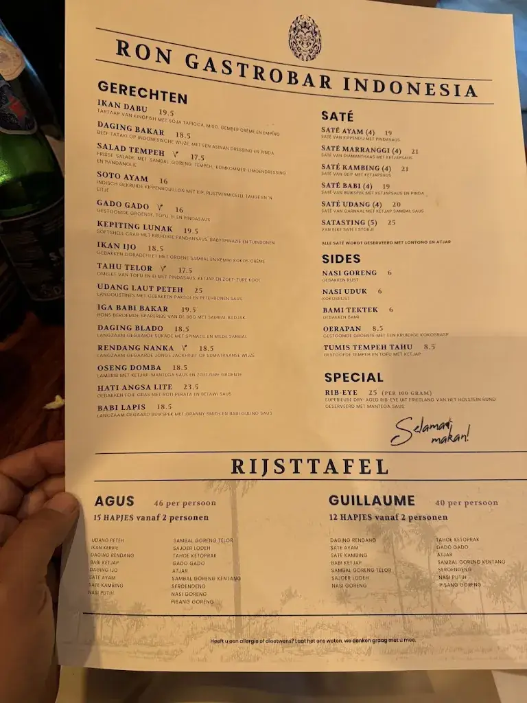 Menu_Ron Gastrobar Indonesia_Amstelveen_image_1