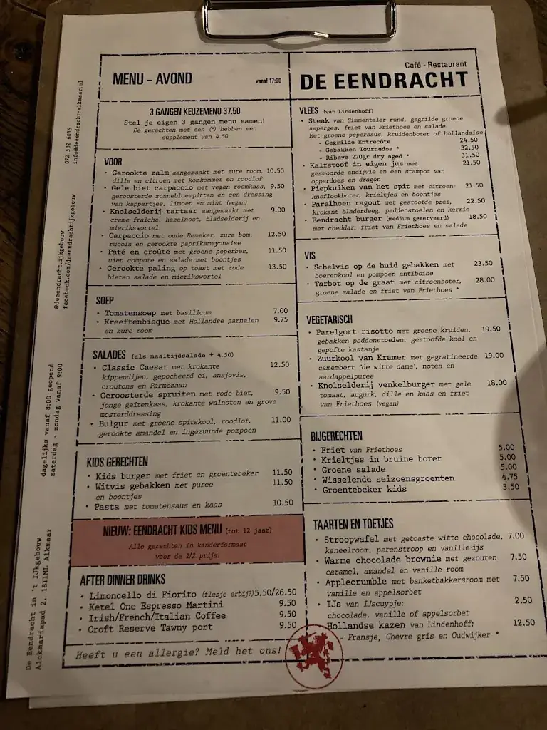 Menu_De Eendracht Alkmaar in ´t IJkgebouw_Alkmaar_imagen_3