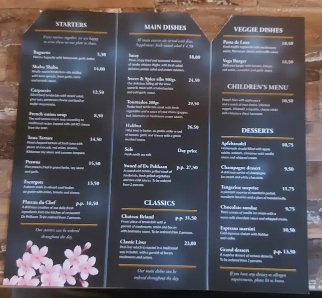 Menu_Bar Petit Restaurant de Pelikaan_Badhoevedorp_immagine_1