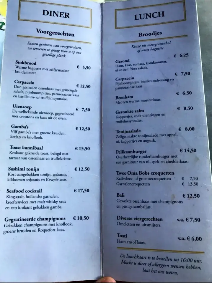 Menu_Bar Petit Restaurant de Pelikaan_Badhoevedorp_immagine_2
