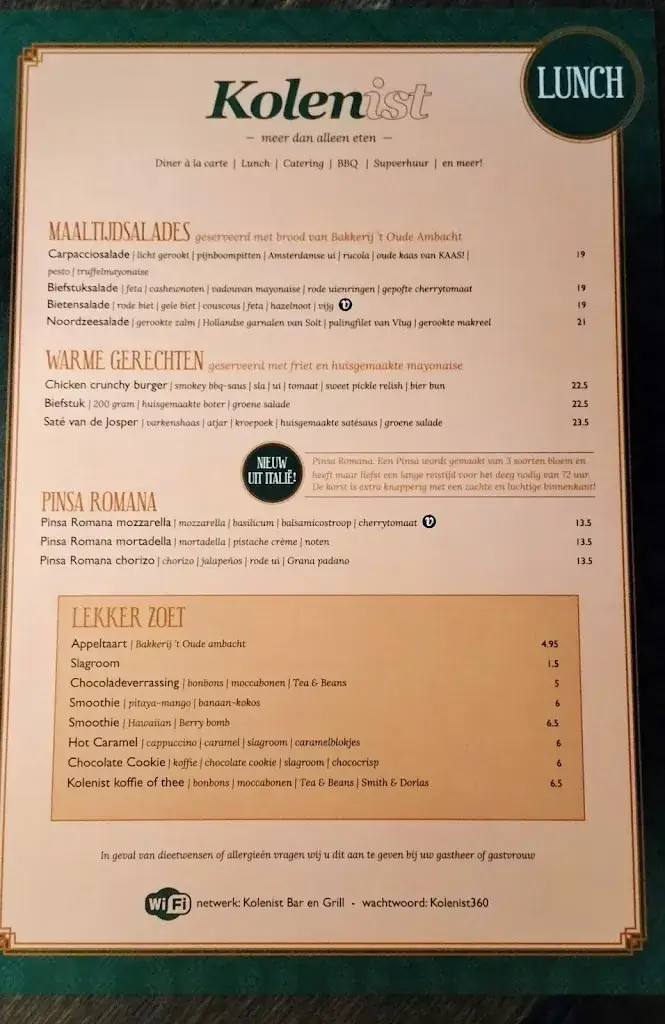 Menü_Kolenist Bar & Grill_Zuid-Scharwoude_Bild_1