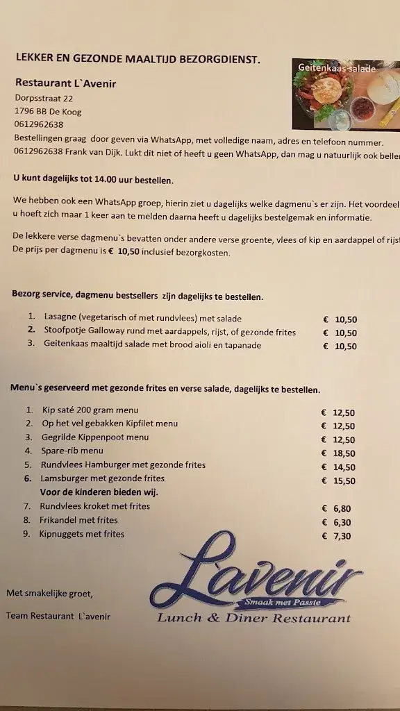 Menu_Restaurant L'avenir lunch & diner_Koog_image_2