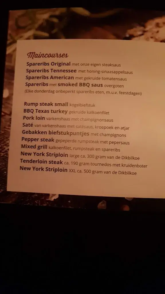 Menu_Tennessee Steakhouse_Harderwijk_immagine_3