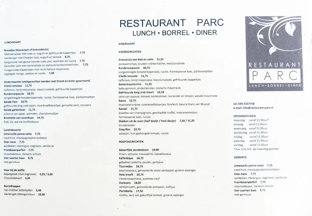 Menu_Restaurant Parc_Hilversum_image_1