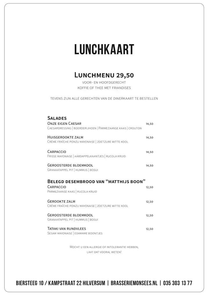 Menu_Brasserie Monsees - Brasserie Monsees | Puur Eten & De Lekkerste Wijnen_'s-Graveland_imagen_3