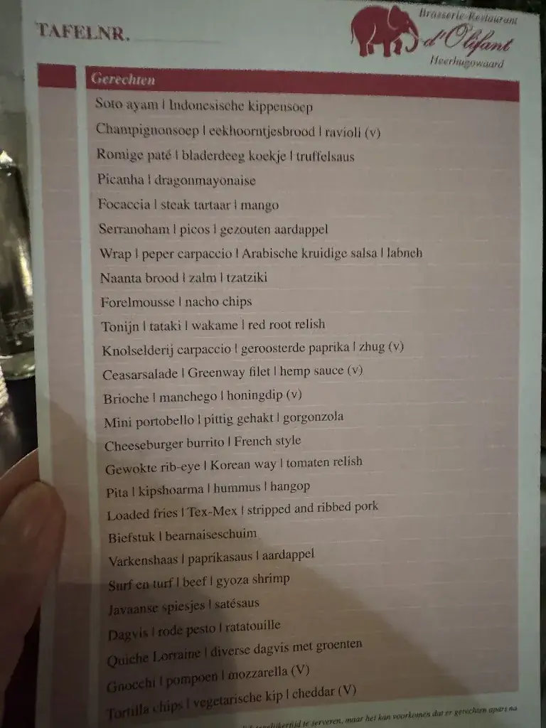 Menu_Restaurant d'Olifant_Heerhugowaard_image_1