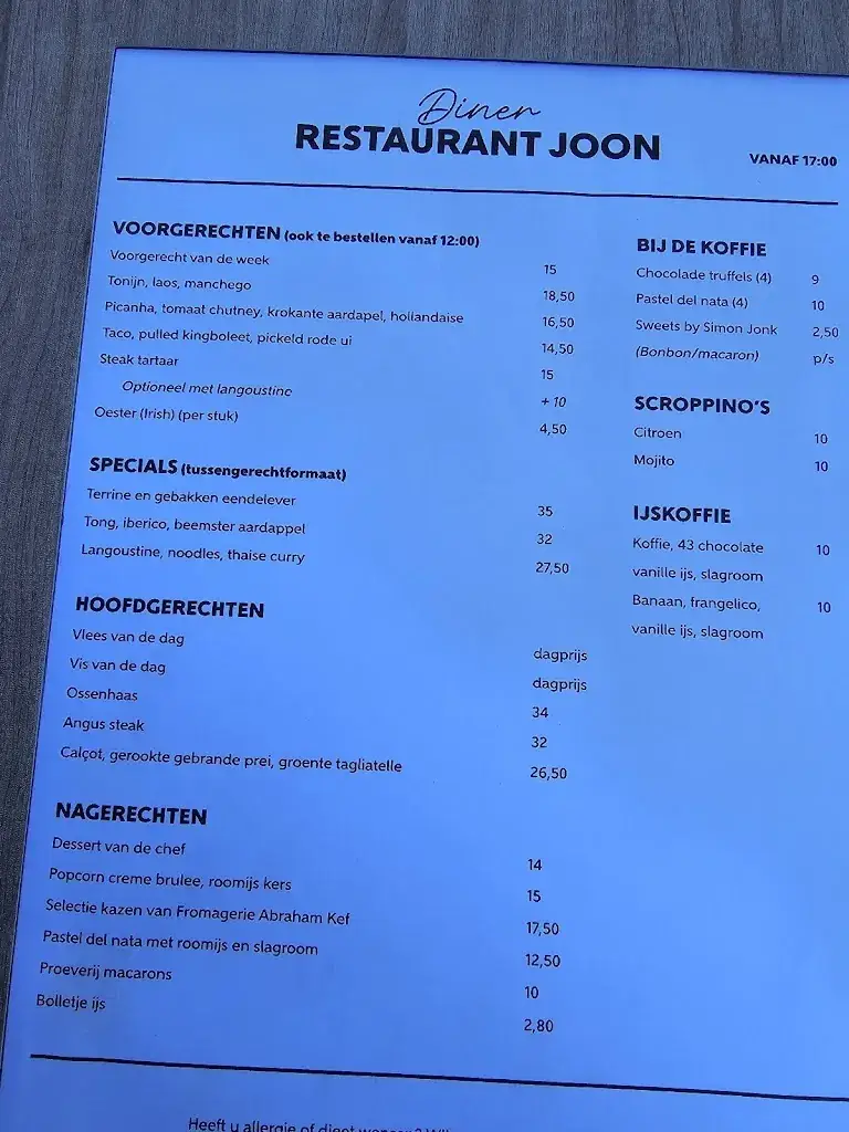 Menü_Restaurant JOON_Monnickendam_Bild_1