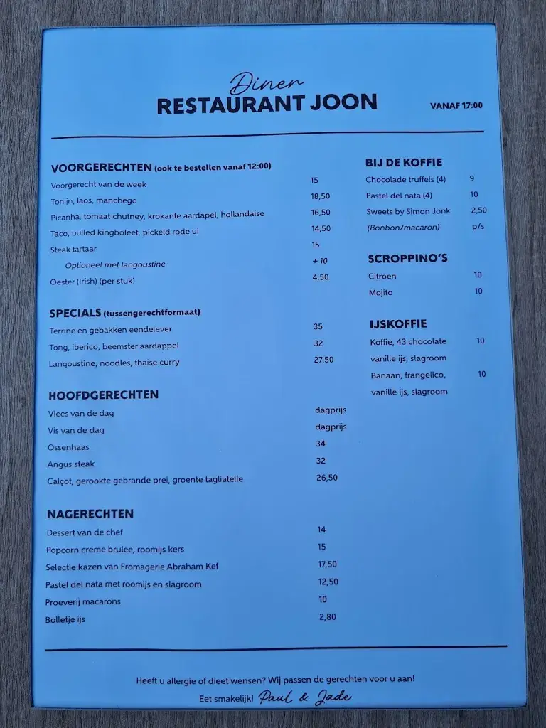 Menü_Restaurant JOON_Monnickendam_Bild_2