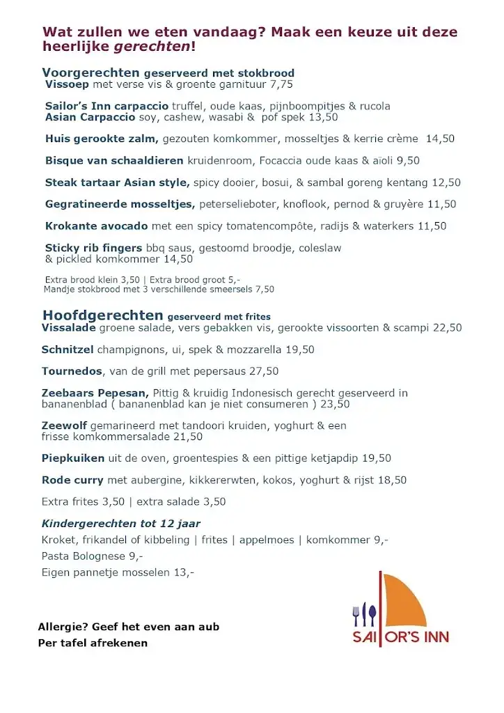 Menu_Brasserie Sailor's Inn_Bruinisse_image_1