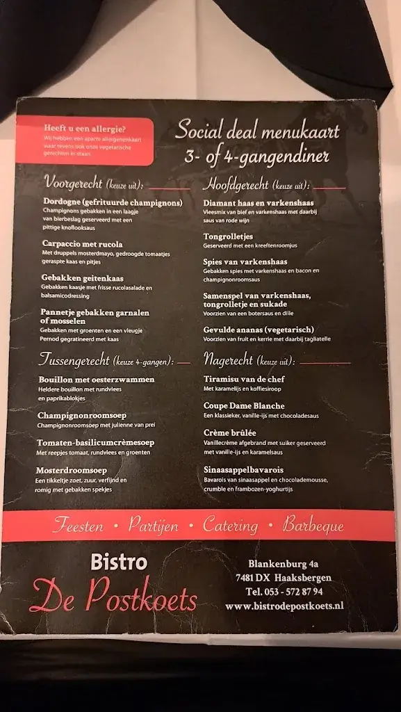 Menu_Restaurant Bistro De Postkoets Haaksbergen_Haaksbergen_image_1