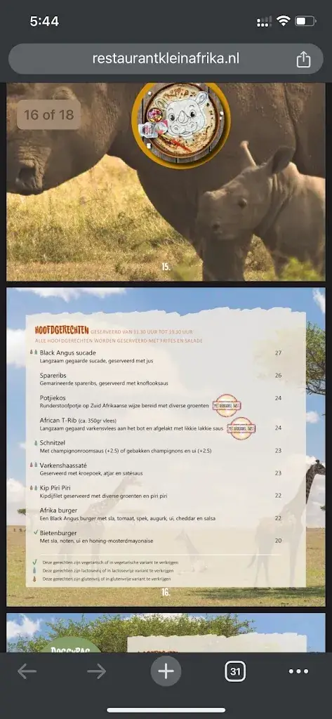 Menu_Restaurant Klein Afrika_Oldenzaal_image_1