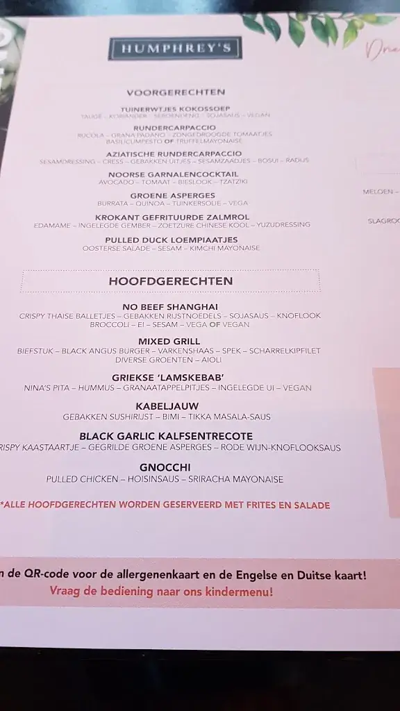 Menu_Humphrey's Restaurant Zwolle_Zwolle_image_3