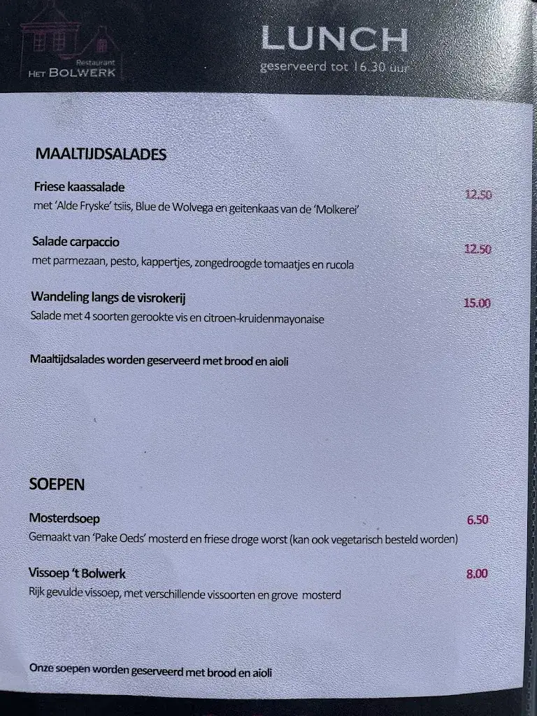 Menu_'t Bolwerk Restaurant Tavern_Sloten_image_1