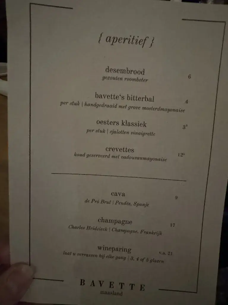 Menu_Boutique Restaurant Bavette_Maasland_image_1