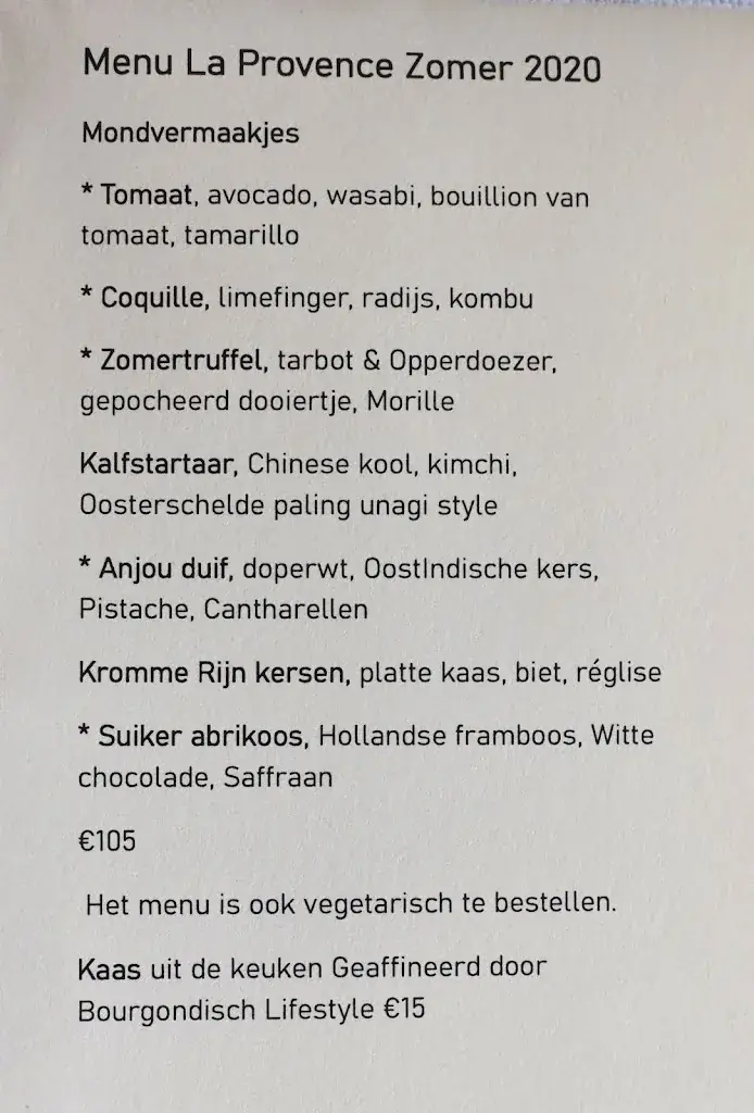 Menu_La Provence_Driebergen-Rijsenburg_image_1