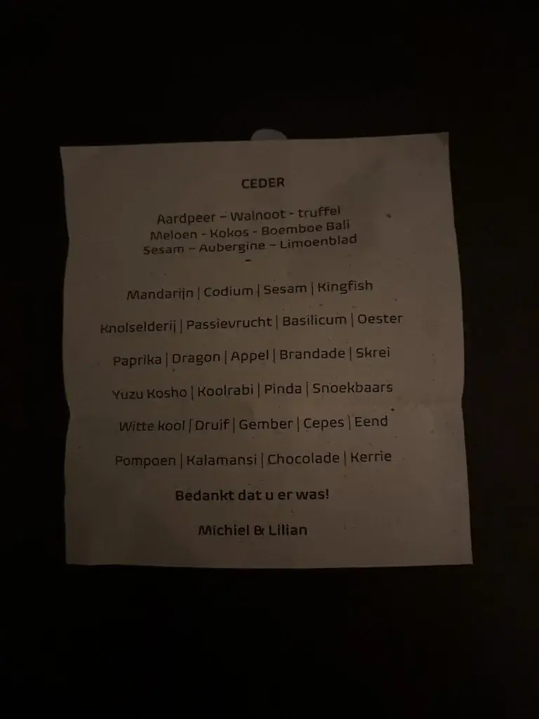 Menu_Restaurant Ceder_Driebergen-Rijsenburg_image_1