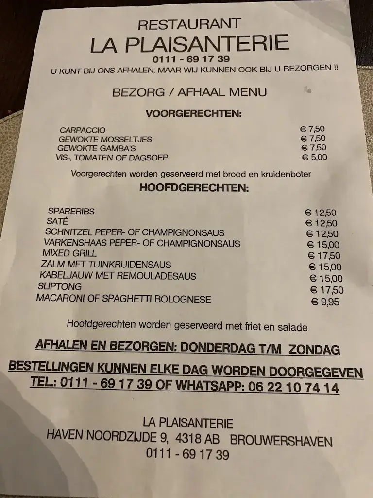 Menu_Restaurant La Plaisanterie_Brouwershaven_immagine_3