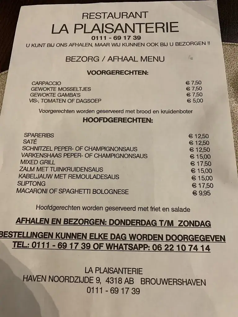 Menu_Restaurant La Plaisanterie_Brouwershaven_immagine_4