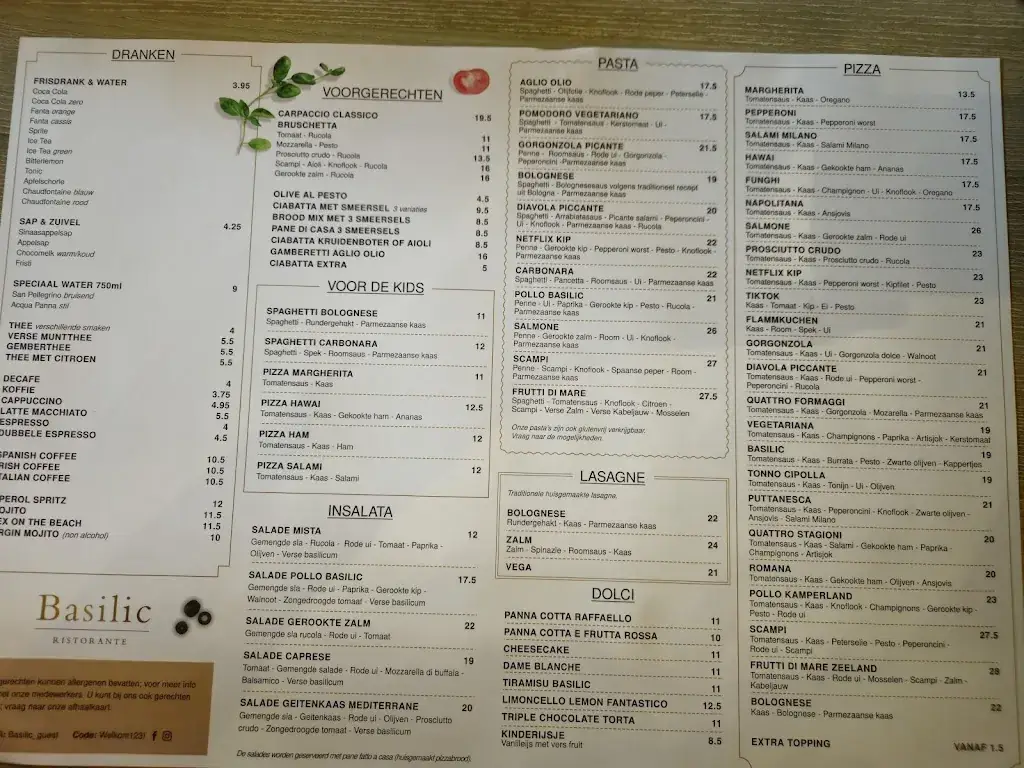 Menu_Ristorante Basilic - Pizzeria Kamperland_Kamperland_image_1