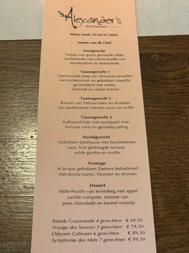 Menu_Alexander's Restaurant_Kerkwerve_image_1