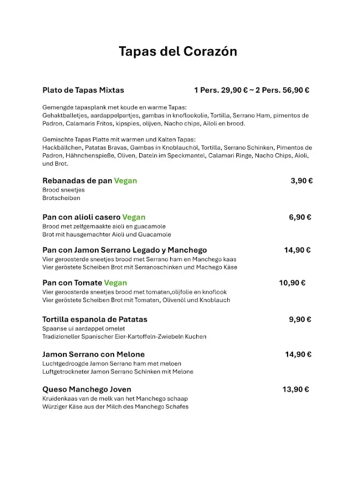 Menu_El Corazon / Restaurante español / Spanische Tapas Bar_Zoutelande_imagen_2