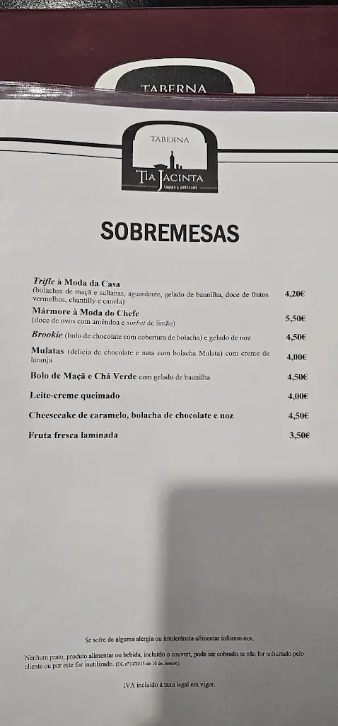 Menu_Taberna Tia Jacinta_Vidigueira_immagine_4