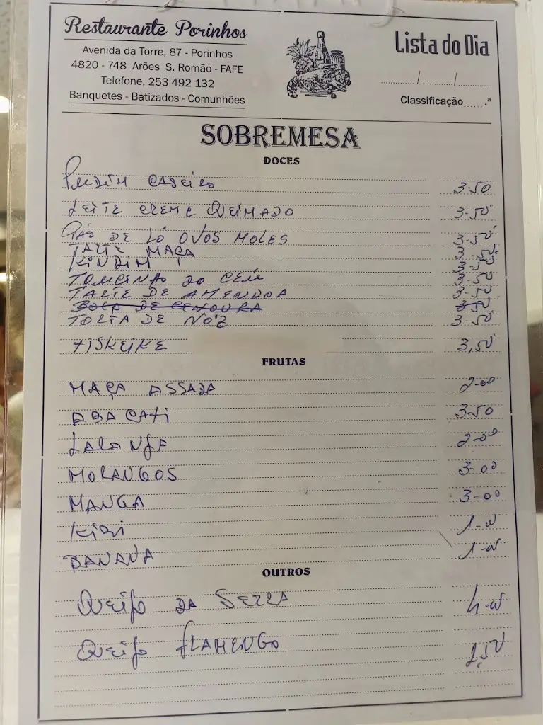Menu_Restaurante Porinhos, Lda_Arões_image_2