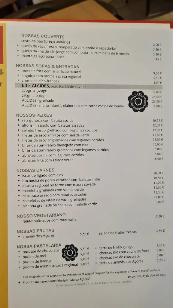 Menu_Restaurante Alcides_Fajã de Baixo_imagen_1