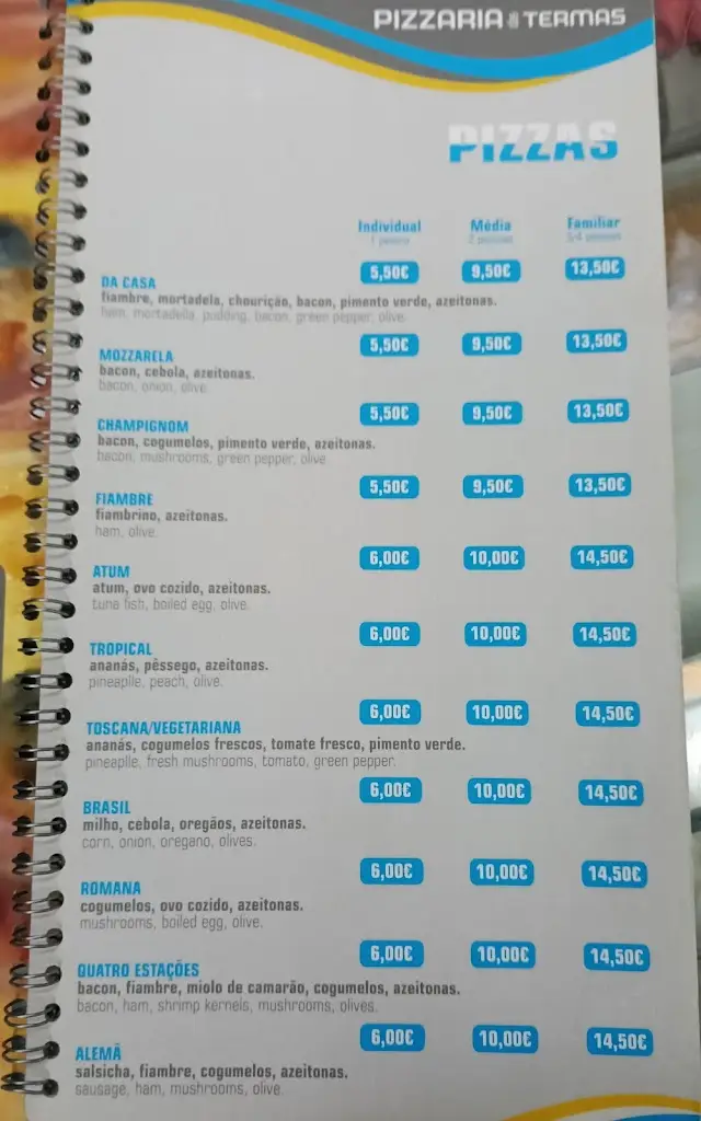 Menu_Pizzaria das Termas, Sociedade Unipessoal Lda._Caldas de Vizela_imagen_1